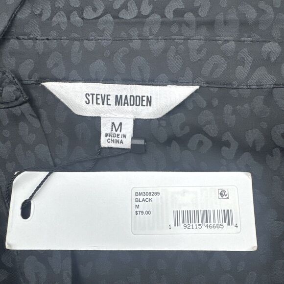 Steve Madden CURIOUS SILKY BLACK Animal Print Tie Front Shirt Dress Sz M NEW - Picture 7 of 10